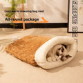 Flannel cat sleeping bag pet nest measuring 50 by 40 cm in a blue rabbit pattern.