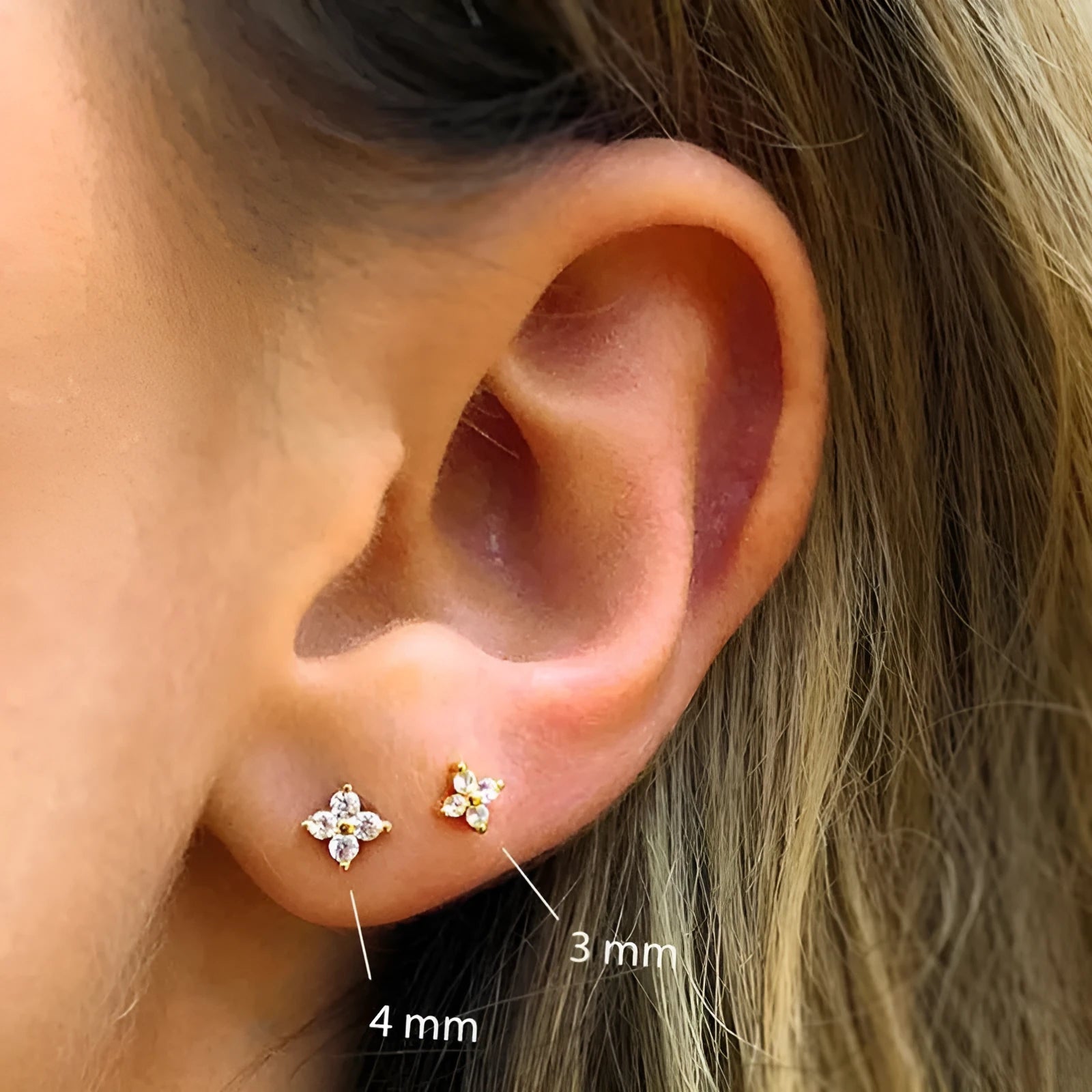 S925 sterling silver stud earrings with petal crystal flowers in golden or platinum plating