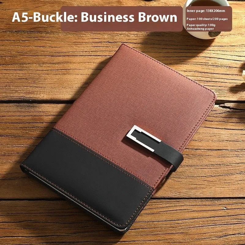 A5 soft pu leather notebook in business brown colour with wood-free paper pages