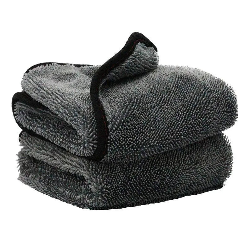 Gray microfiber car wash towel 40x40cm folded on white background