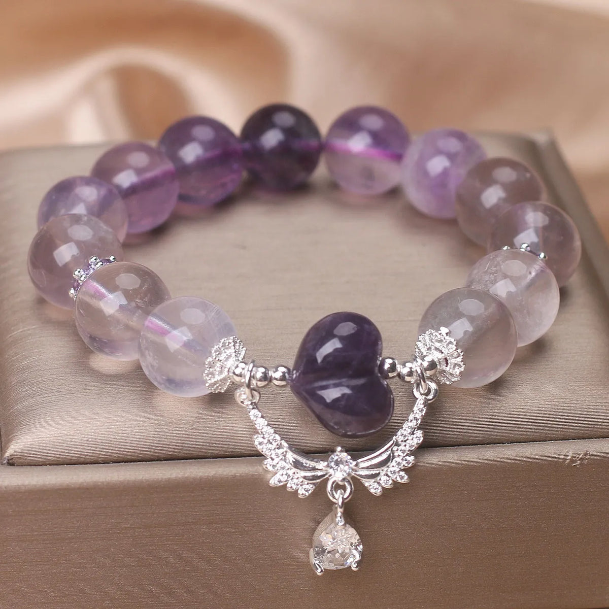 Natural amethyst bracelet for women in purple fluorite colour with agate and ethnic style angel tears design