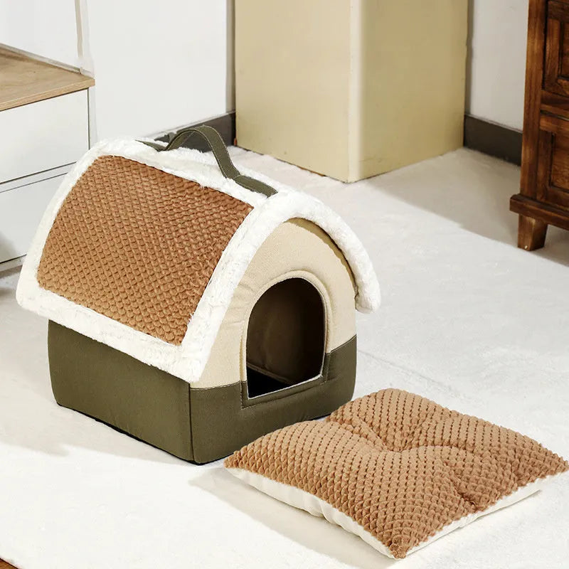 Foldable pet bed for small dogs and cats in coffee, grey or pink, small 33 x 33 x 30 cm or large 42 x 42 x 38 cm