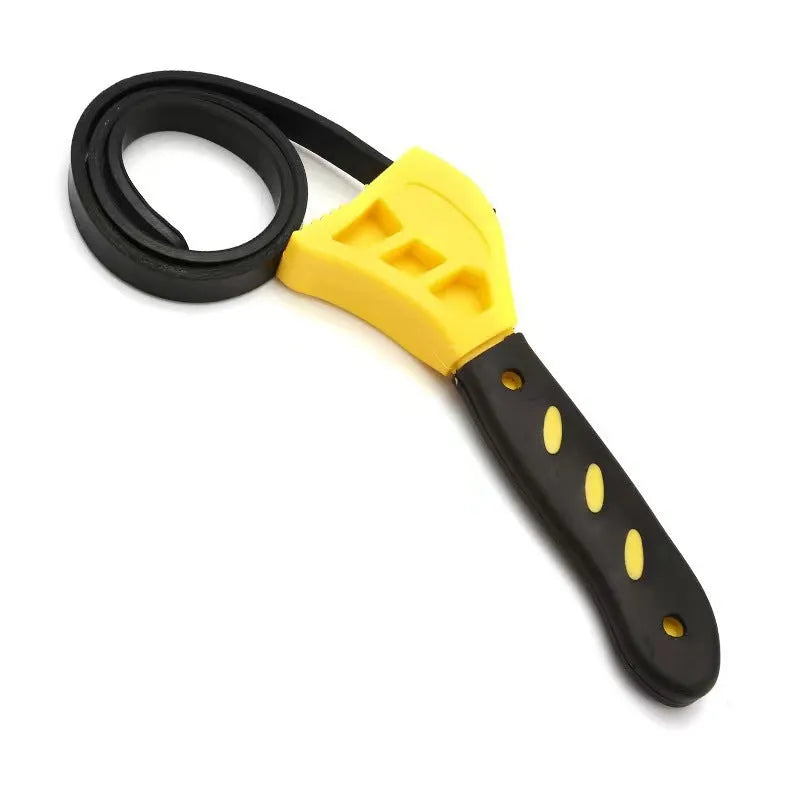 Adjustable rubber strap wrench set showing 6-inch and 8-inch filter wrenches with plastic rubber construction
