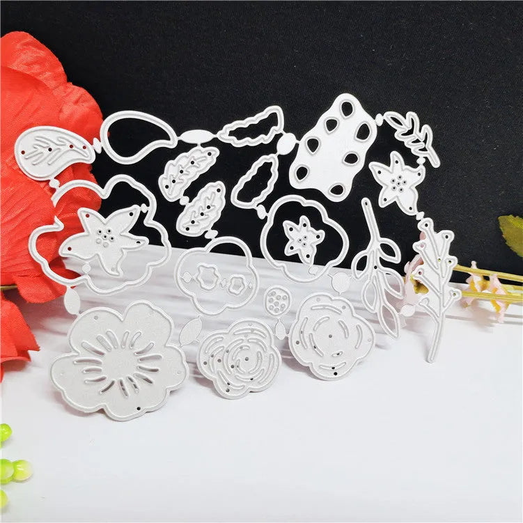 Silver carbon steel flower cutting die for paper crafts measuring 14.3 by 9.9 centimetres