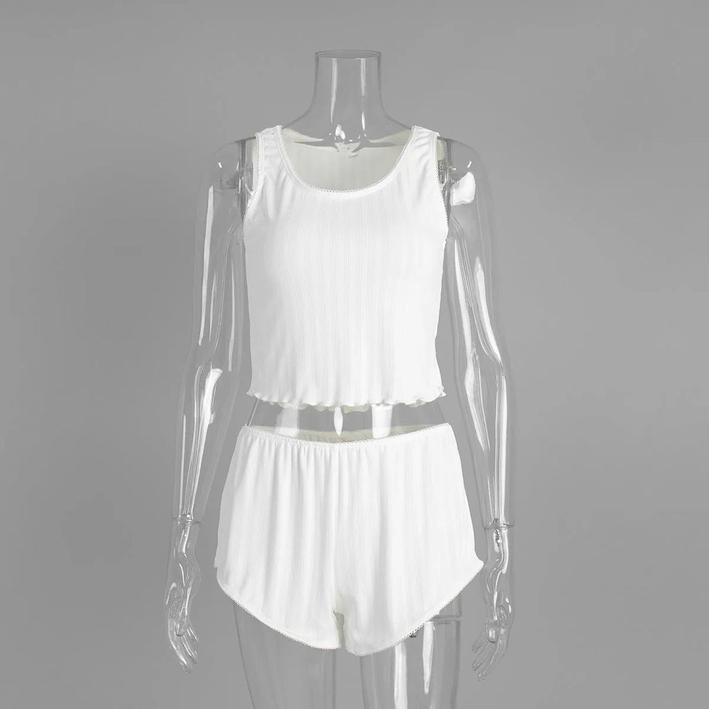White jacquard vest and shorts pajama set for women, polyester two-piece sleepwear in sizes S, M and L