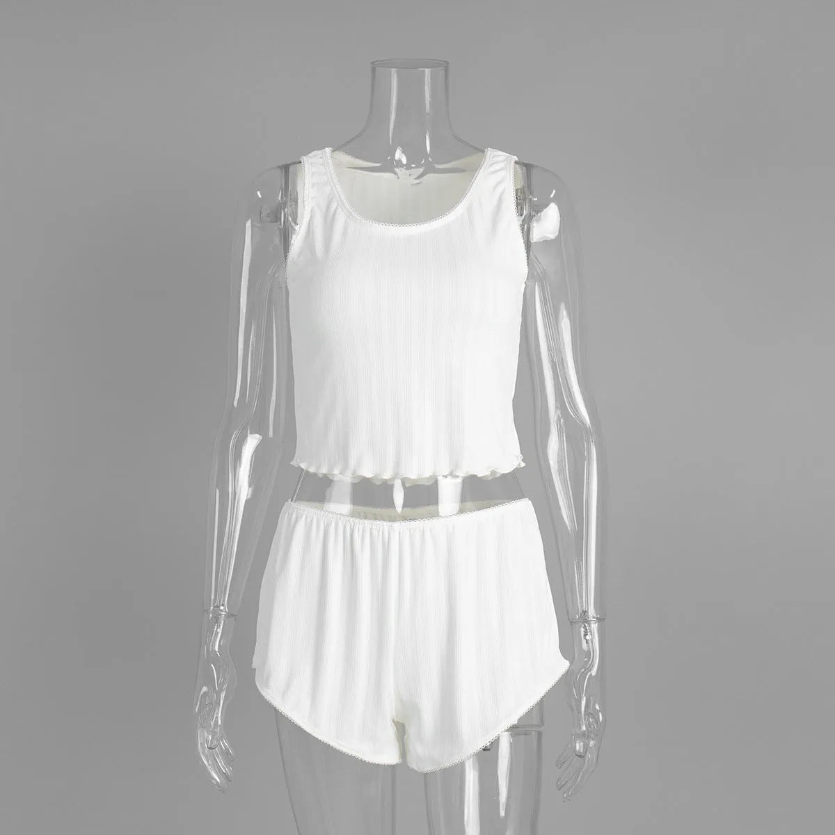 White jacquard vest and shorts pajama set for women, polyester two-piece sleepwear in sizes S, M and L