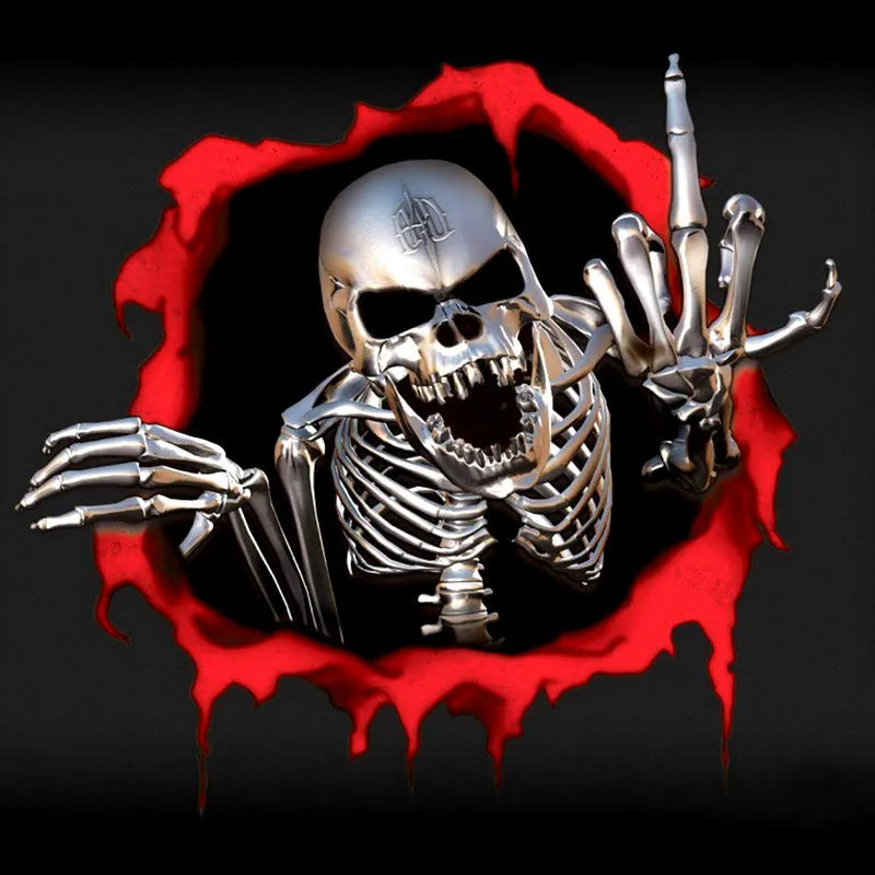 Printing reflective metal skull bumper sticker with colourful broken shell design on PET material measuring 15x14cm