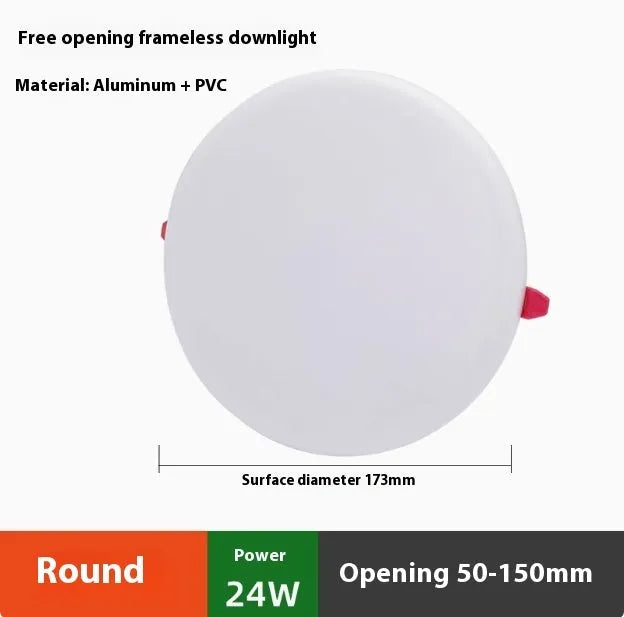 Ultra-thin circular and square LED panel lights with an adjustable mounting bracket.