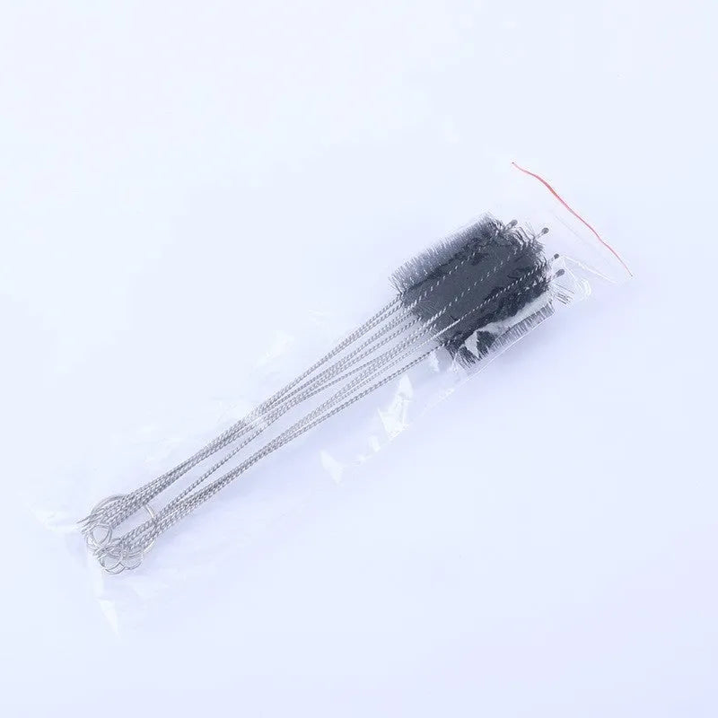 Nylon straw cleaning brush set with stainless steel handles and nylon bristles, 8 to 12 piece packs, white or black options.