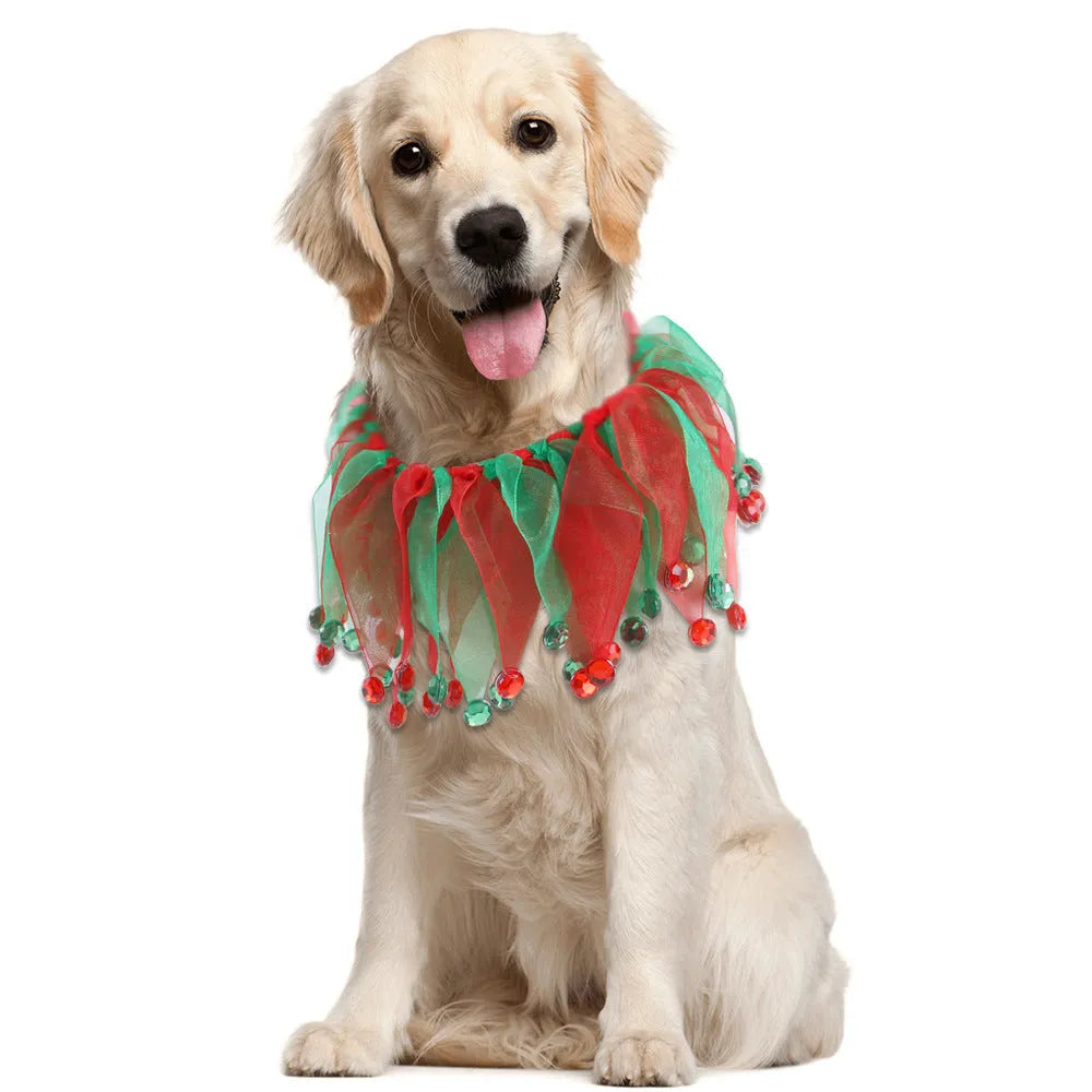 Tie-dye cloth dog collar in seasonal colours including Christmas and Halloween styles