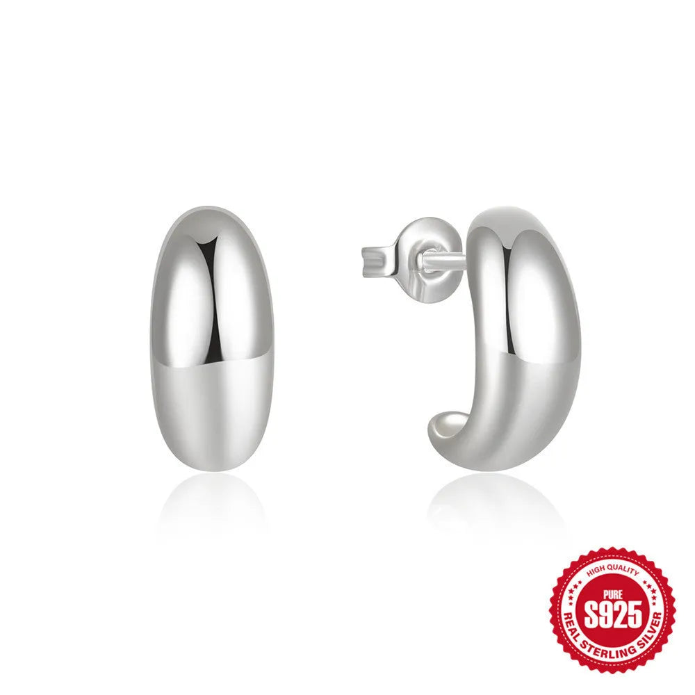 Sterling silver C-shaped earring ringstud with electroplated gold or white gold finish