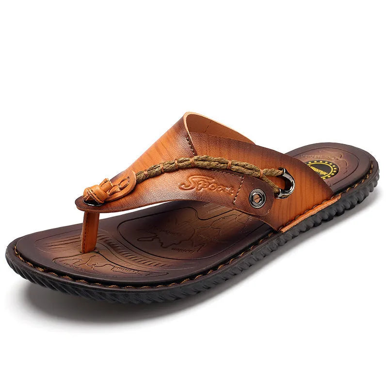 Men's dark blue herringbone pattern outdoor slippers with rubber sole