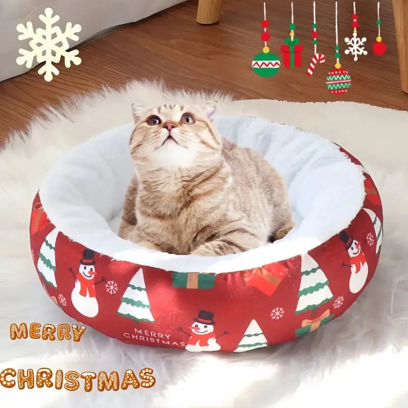 Christmas pet bed in red or green with flannel and Arctic fleece, sizes S M L for small dogs and cats