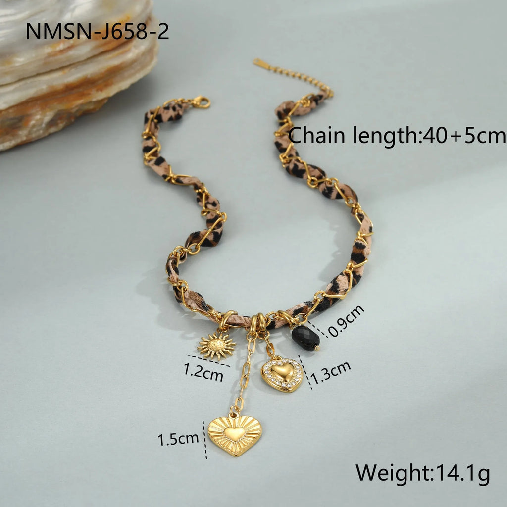 Geometric leopard love design pendant on a stainless steel necklace with an adjustable 41-50cm chain.