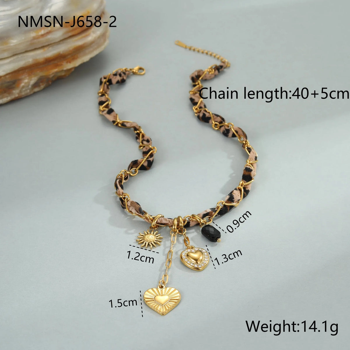 Geometric leopard love design pendant on a stainless steel necklace with an adjustable 41-50cm chain.