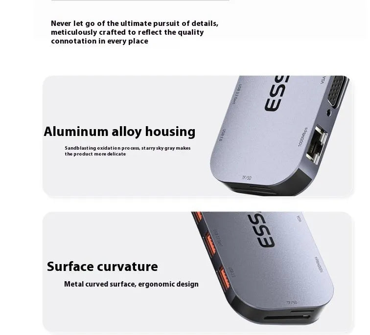 11-in-1 USB-C expansion dock with Gigabit Ethernet port, HDMI, USB-A ports and 20cm cable