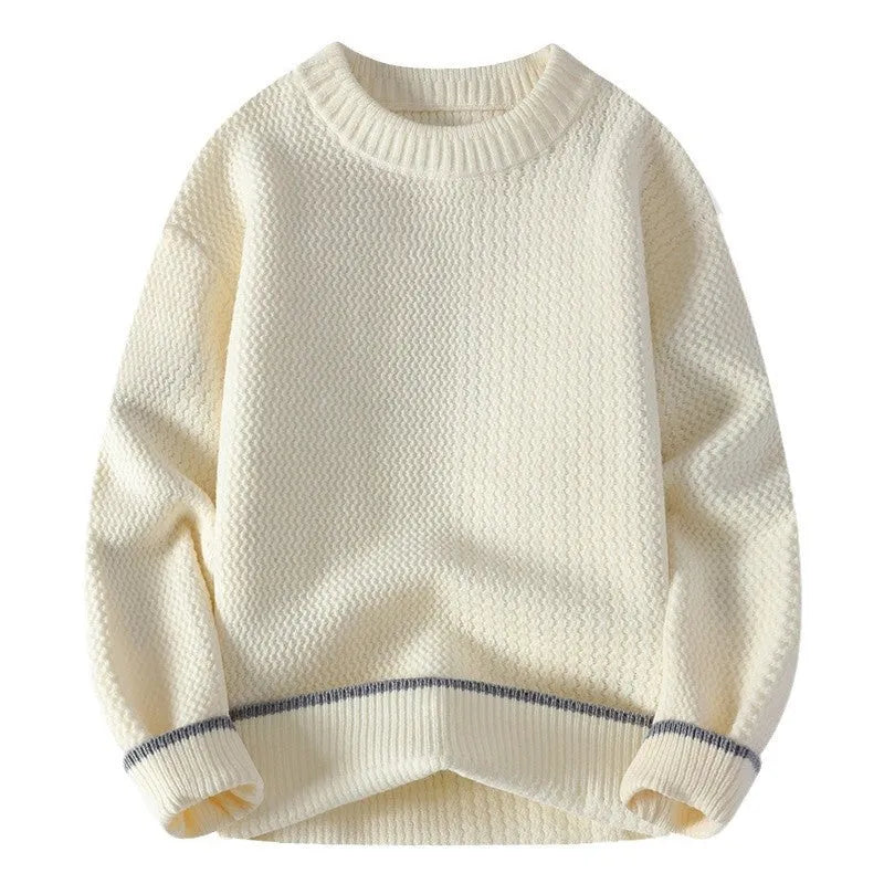 Men's loose fit round neck pullover sweater in polyester blend fabric for autumn casual wear