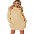 Mid-length pullover sweater with loose lapel collar and side pockets in slim fit