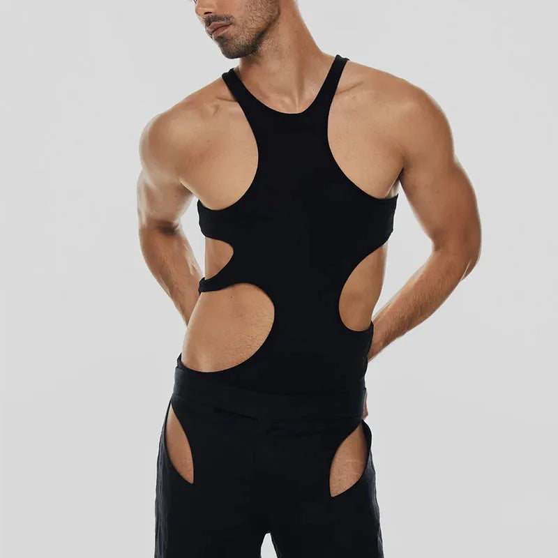 Men's sleeveless double-shoulder strap knitted vest in polyester stretch slim fit, available in black blue and coral
