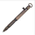 Brass machine gun tactical pen with hexagonal bolt design showing brass natural colour finish