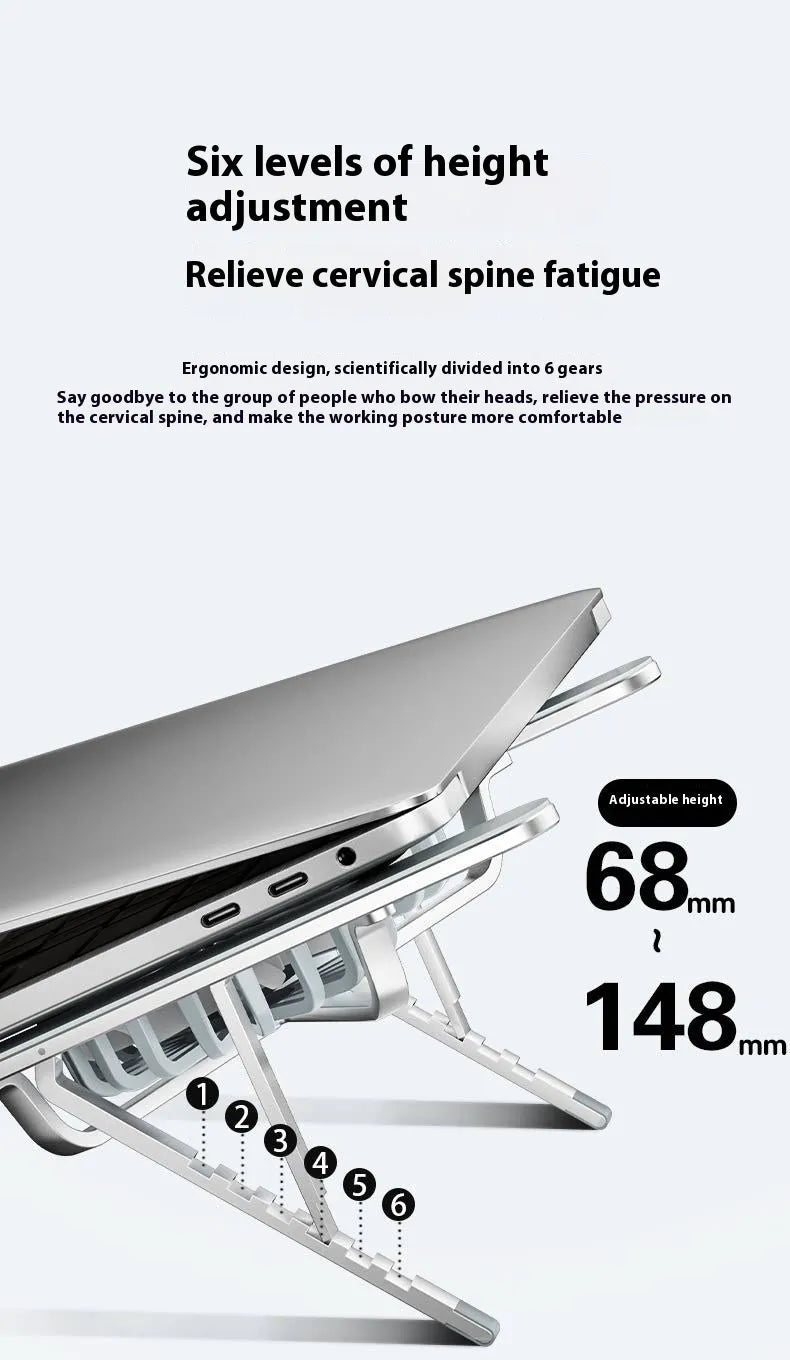 Aluminium alloy laptop cooling stand with twin fans in folded position showing silver finish