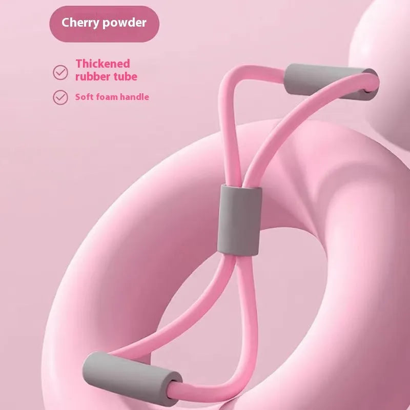 Four piece yoga fitness set with leg stretching device, yoga ring, pedal tension tool and figure eight resistance rope