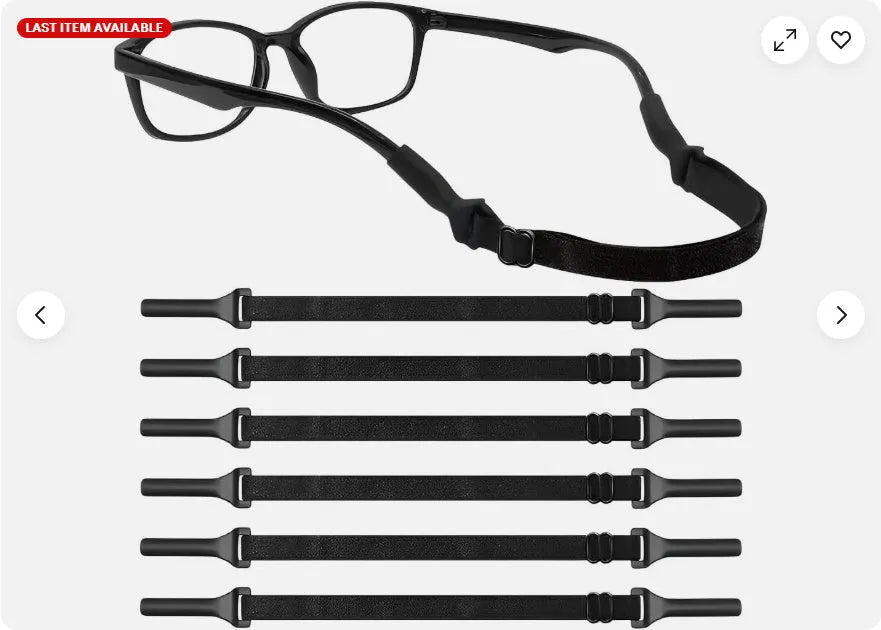 Black adjustable glasses cord with silicone earpiece ends for securing spectacles