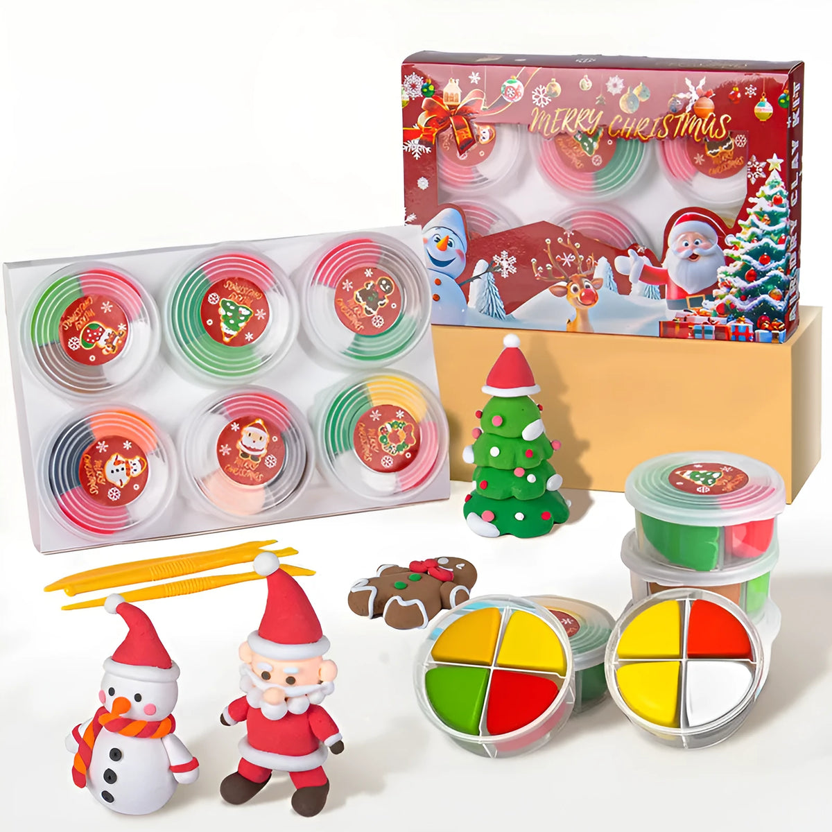 Christmas suit coloured clay set for children aged 4 to 6, resin modelling toy in a Christmas themed set