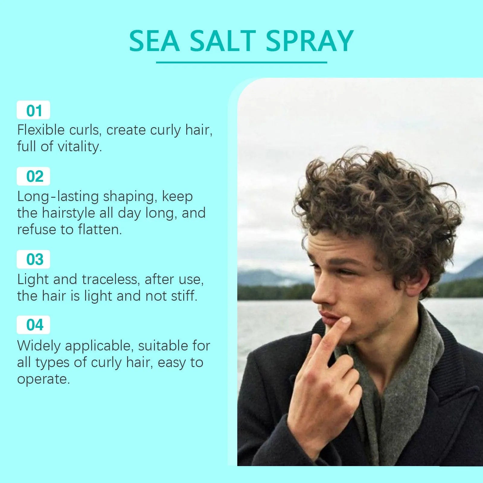 Sea salt curly hair spray 100ml bottle for shaping curls with elasticity