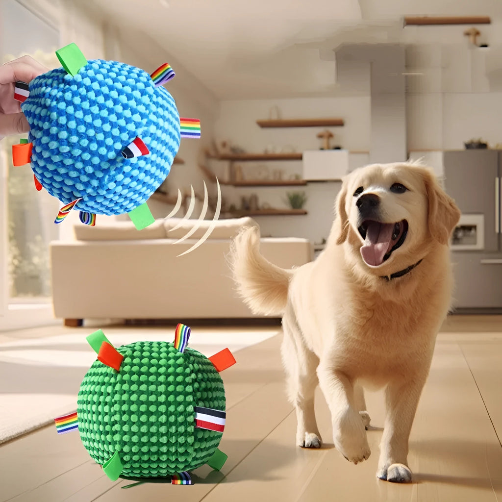 17cm diameter vocal rolling molar dog ball toy in pineapple lattice construction with blue colour option