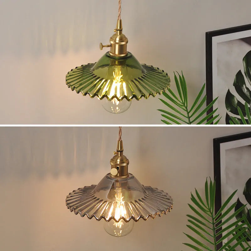 Retro brass bedside lotus wall lamp with glass shade in one of six colours