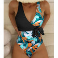 Women's high-waist one-piece bikini in printed polyester fabric