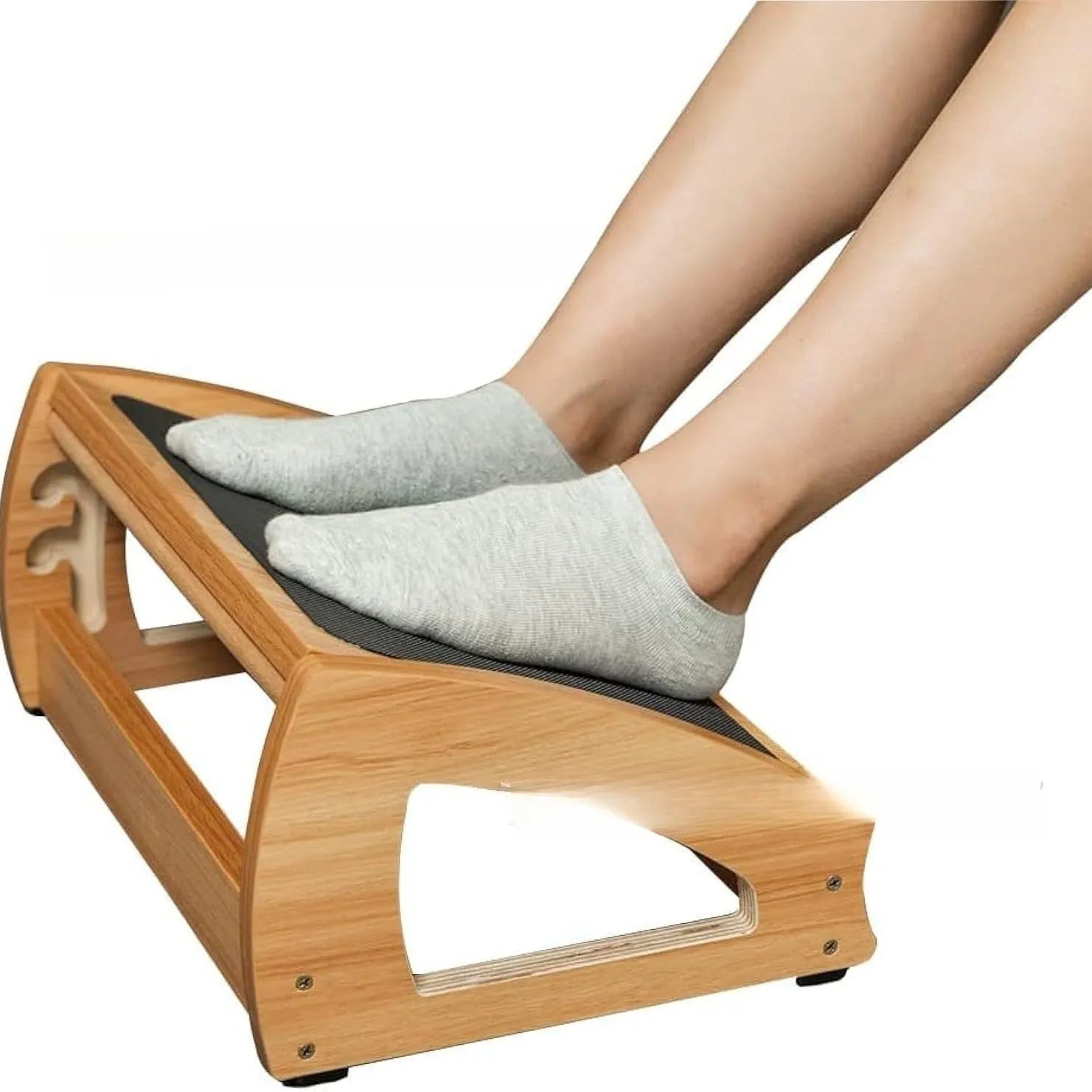 Wooden bamboo office desk footstool in wood colour with modern simplicity design
