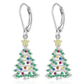 Women's Christmas tree earrings with star design in white gold colour on copper
