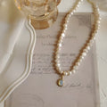 French Court vintage pearl necklace with geometry-shaped pendant on adjustable 21-50cm chain