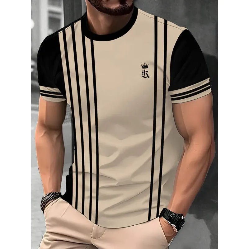 Men's loose-fit short-sleeved T-shirt with digital 3D stripe printing in various colour styles