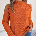 Gray women's strapless sweater with twist detail, half-high collar, and long lantern sleeves on a hanger.