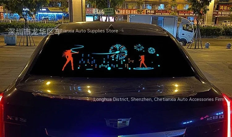 Car interior voice control rhythm lamp with long electroluminescent panel displaying a themed light pattern.