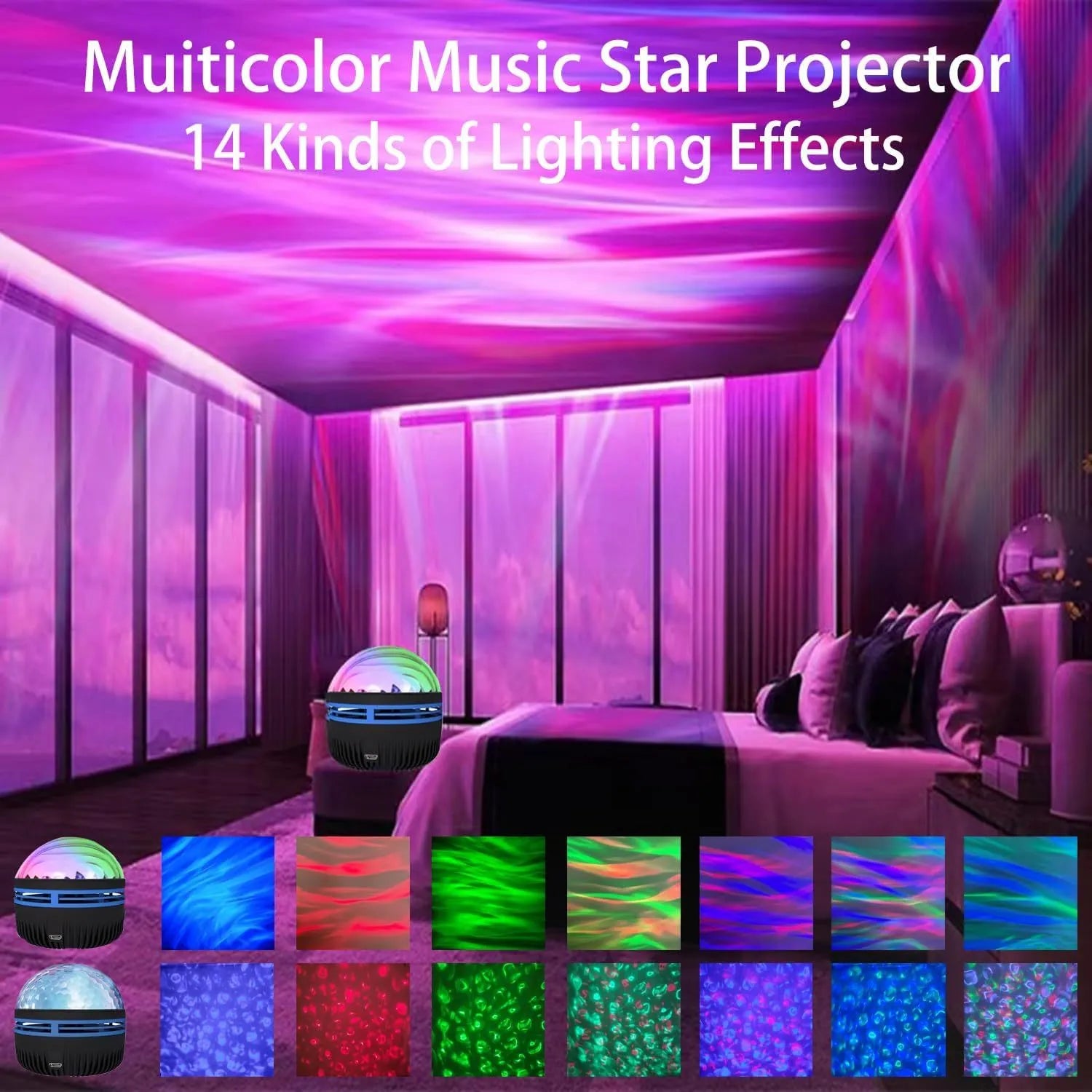 USB-powered LED star galaxy projector night light with removable acrylic shade and colourful rotating magic ball effects.
