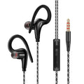 Wired ear-mounted sports headphones with microphone, 3.5mm plug, 1.2m TPE cable, PC earmuffs, black