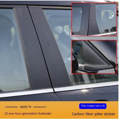 Protective film set for 23 Mitsubishi Outlander window pillars in carbon fibre and bright black finishes