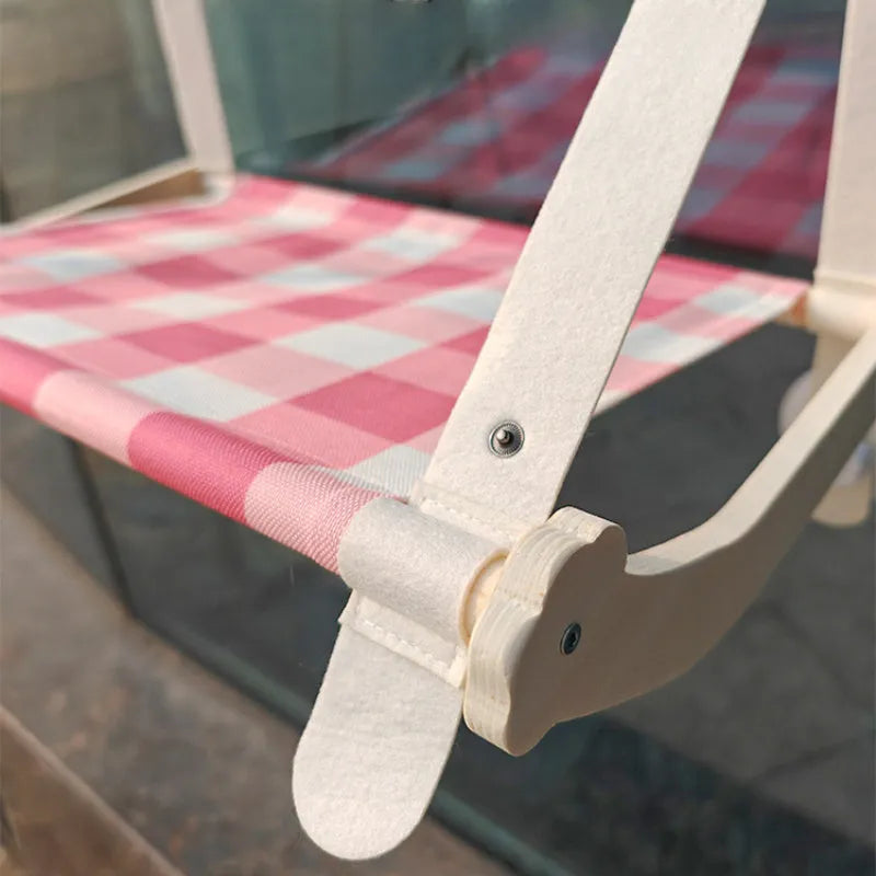 Wooden cat window hammock with linen fabric mounted by suction cups