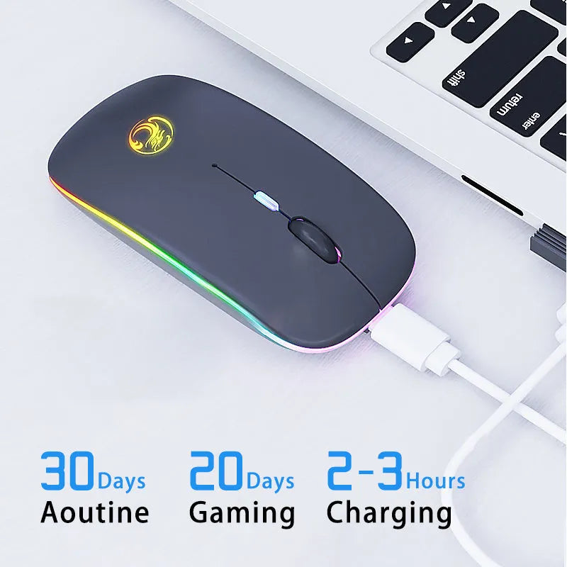 Black or white dual-mode wireless silent mouse with charging cable and adjustable DPI settings