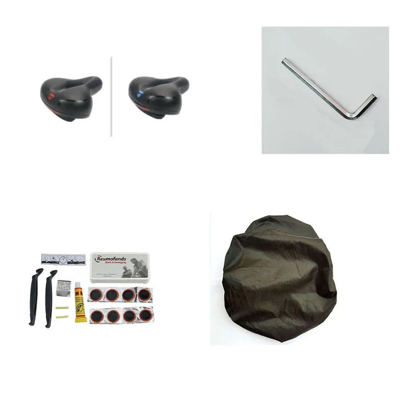 Bicycle cushion with waterproof cover and repair tools including wrench and tire patches