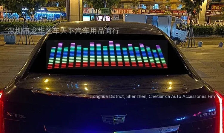Car interior voice control rhythm lamp with long electroluminescent panel displaying a themed light pattern.