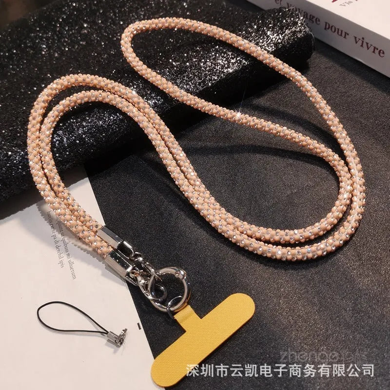 Handmade rhinestone mobile phone lanyard crossbody long in mixed colours with geometric design
