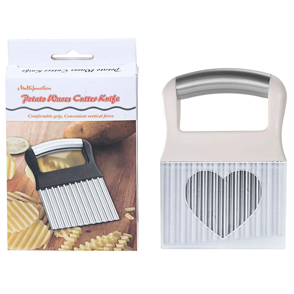 Stainless steel potato wave knife kitchen tool measuring 14cm by 9cm