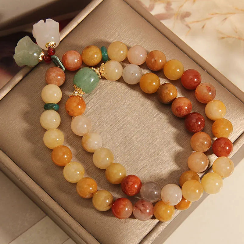 Natural jade multi-layer women's bracelet with orchid pendant charm on adjustable fastening