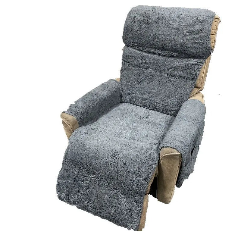 Lamb wool texture sofa cushion slipcover in beige, shown on a living room sofa