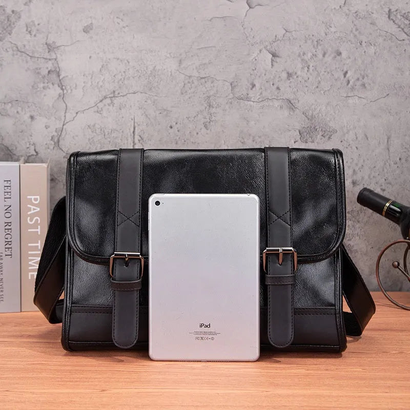 Black Korean-style men's commuter backpack with anti-theft features and sewing thread detailing